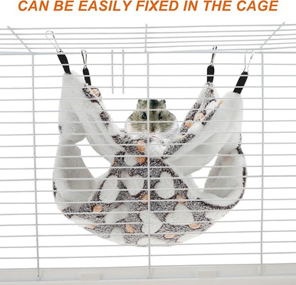 Ferret Hammock, Small Pet Cage Accessories, Ferret Bed, Pet Cage Hammock Hanging Tunnel and Bed Hideout Set for Hamster Squirrel Rabbit, Brown, 3Pcs
