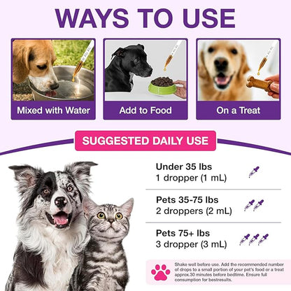 Melatonin for Pets, Dog Melatonin, Melatonin for Dogs Calming, Melatonins for Cats, Promotes Relaxation, Deep Sleep & Calm Behaviour, Reduce Anxiety and Stress, Chicken Flavor - 2Oz