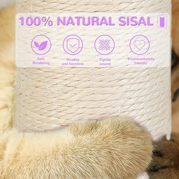 Cat Scratching Post for Indoor Large Adults,45'' Tall Vertical Cat Scratcher with 3.5Inch Diameter Sisal Post for Protect Furniture,Cute Tree with Interactive Ball Toys Self Groomer Brush for All Cats