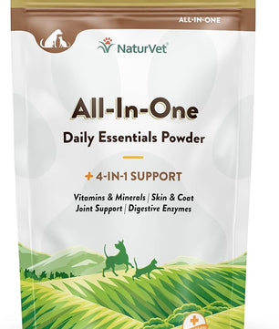 NaturVet All-in-One Dog Supplement - for Joint Support, Digestion, Skin, Coat Care – Dog Multivitamins with Minerals, Omega-3, 6, 9 – Wheat-Free Vitamins for Dogs – 13-Ounce Powder