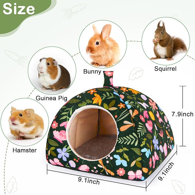 Glittme Guinea Pig Hideout 2Pack Guinea Pig Bed with Soft Pads Washable Guinea Pig House with Non-Slip Bottom Rabbit Hideout for Guinea Pig, Ferrets, Hamster, Guinea Pig Accessories, S
