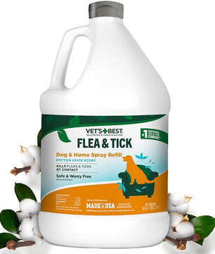 Vet's Best Natural Flea & Tick Home Spray for Dogs – Cotton Spice Scented Indoor Pest Control Spray – Natural Flea & Tick Protection with Certified Plant-Based Ingredients – Made in USA – 96 oz Refill