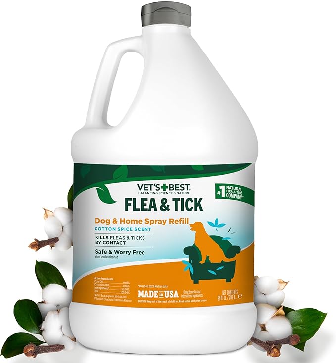 Vet's Best Natural Flea & Tick Home Spray for Dogs – Cotton Spice Scented Indoor Pest Control Spray – Natural Flea & Tick Protection with Certified Plant-Based Ingredients – Made in USA – 96 oz Refill