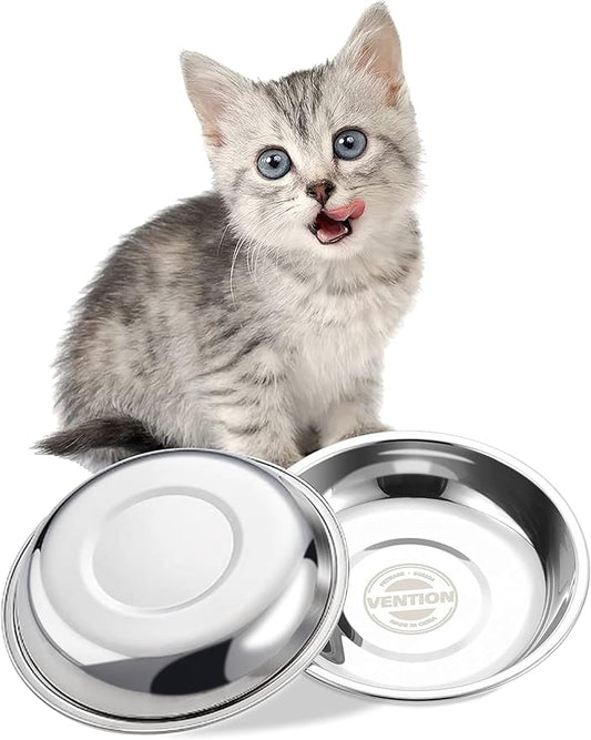 VENTION Small Shallow Cat Food Bowls, Outer Dia. 6.6 in Whisker Fatigue Cat Bowl, Stainless Steel Cat Food Dish for Indoor Cats, Set of 2 Replacement Cat Bowls for Raised Station(15.2 Fl.oz)