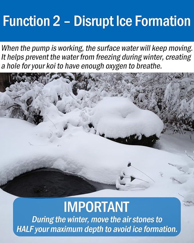 AquaMiracle All-in-One Koi Pond Aerator for Outdoor Ponds up to 1000 Gallons, Pond Air Pump Pond Aeration System with Double Outlet Airline Tubing Air Stones Check Valves