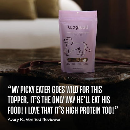 WagWell Beef Liver Freeze-Dried Topper - Grain Free, High Protein Daily Meal Complement for Dogs Made in The USA - Human Grade, Minimally Processed - Pack of 2