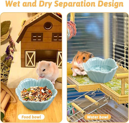 Tfwadmx 2 Pcs Hamster Food Bowl, Ceramic Pet Hamster Bowl Dwarf Hamster Food Bowl Feeder Hamster Water Rat Bowl Small Animal Food Dish for Golden Bears, Hedgehogs, Dutch Pigs, Parrots (Blue)