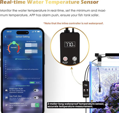 GLOWRIUM Saltwater Aquarium Light, Smart Reef Coral Fish Tank Light with Bluetooth + WiFi Dual Control App, DIY Spectrum, Brightness Adjustable, Anti-Drop, Real Time Water Temperature Sensor(24-30 in)