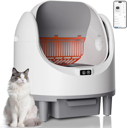 Bashaw Self Cleaning Litter Box, Automatic Cat Litter Box for Multiple Cats, App Control with Safety Sensors, Open Top, Includes Scent Cartridge & Trash Bags