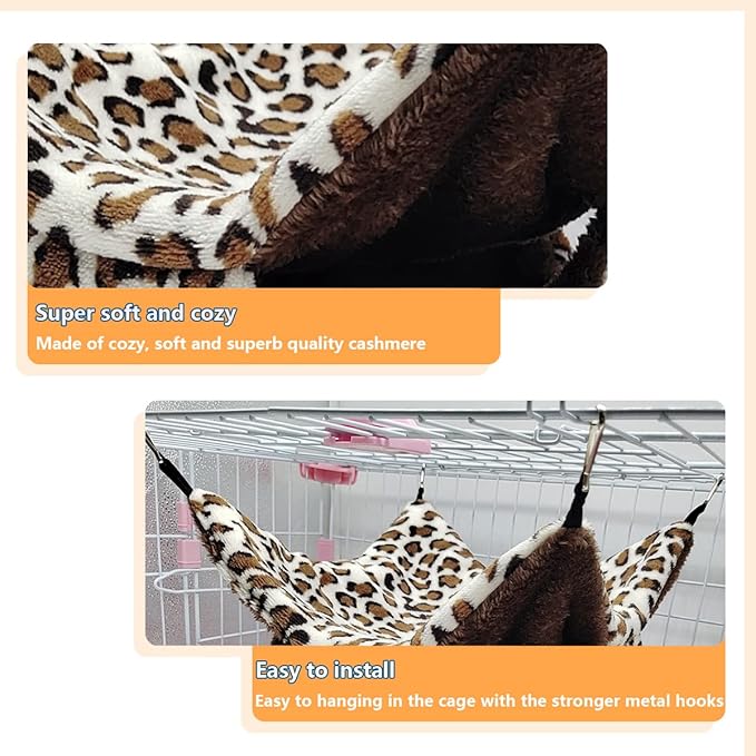 LEFTSTARER Pet Small Animal Hanging Hammock Bunkbed Cage Toy for Hamster Rat Sugar Glider Parrot Guinea Pig Hideout Play Sleep (Winter Warm Hammock X 2pcs)