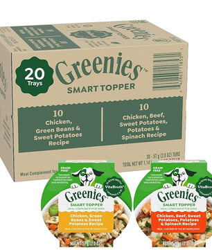 Greenies Smart Topper High Protein Wet Mix-in for Dogs, Chicken, Green Beans, and Sweet Potatoes Recipe & Chicken, Beef, Sweet Potato & Spinach Recipe Variety Pack, 20 Trays of 2oz.