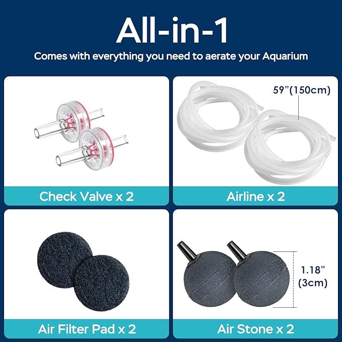 AquaMiracle Aquarium Air Pump Super Quiet Fish Tank Air Pump, Aquarium Bubbler Hydroponics Air Pump Oxygen Pump Pond Aerator