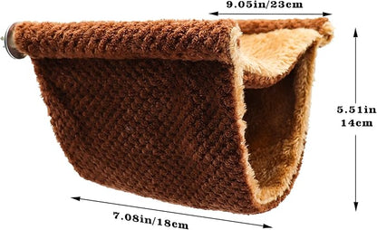 Fleece Winter Warm Rat Hammock, Double Layer Hanging Birds Nest Bed Tent with Warm Fleece, Bird Cage Stand Perch, Sleep Bed Cage Accessories for Rat, Guinea Pig, Chinchilla (Brown)
