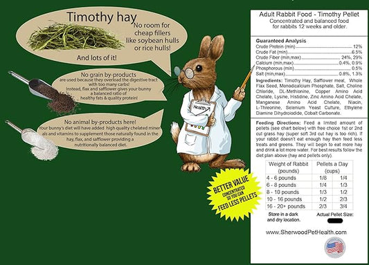 Sherwood Pet Health Adult Rabbit Food Timothy Hay MeasuredPellet 20 lbs. Hay-Based, Grain-Free, Soy-Free for Better Digestion