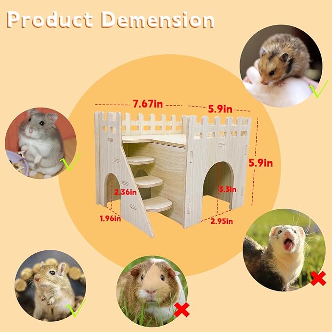 Hamster Wooden House Hamster Hideout Hut Maze Cage Accessories with Ladder and Platform for Syrian Hamsters Dwarf Gerbil Mouse