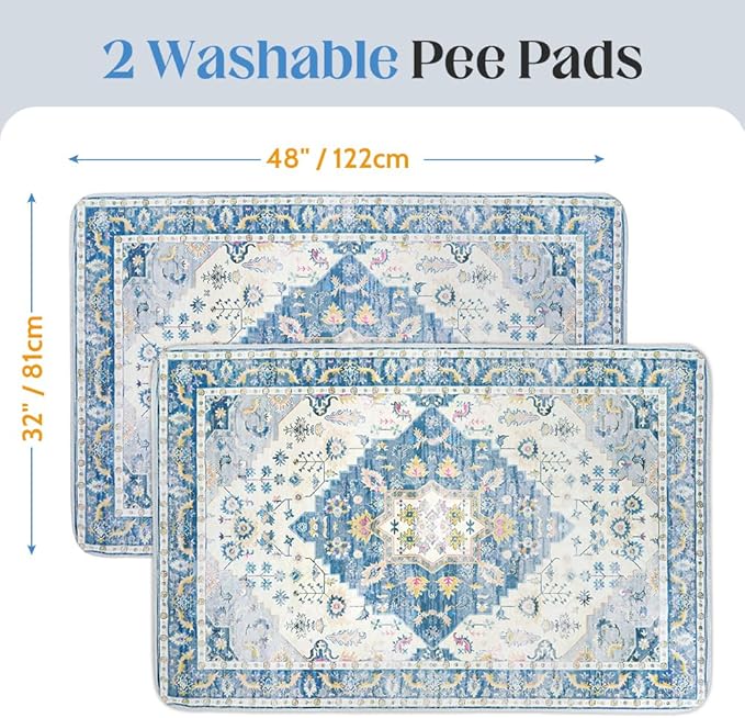 Washable Pee Pads for Dogs, 2 Pack Reusable Puppy Training Pads 48"x32" Super Absorbent Waterproof Dog Training Pads, Non-Slip Potty Pads, Whelping Pads Litter Mat