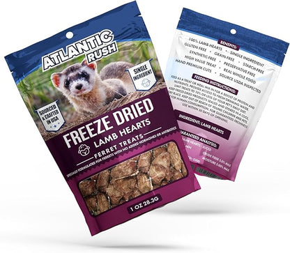 Atlantic Rush Freeze Dried Small Pet Treats - Resealable Bag of Turkey Heart Treats for Ferrets - Ferret Snacks - Single Ingredient Ferret Food with No Preservatives Or Fillers- Small Animals Treats