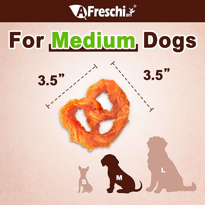 AFreschi Natural Turkey Tendon Pretzel (M) Pack of 2, Dog Treats for Signature Series, All Natural Human Grade Dog Chew, USA-Sourced Turkey Tendon, Hypoallergenic, Rawhide Alternative