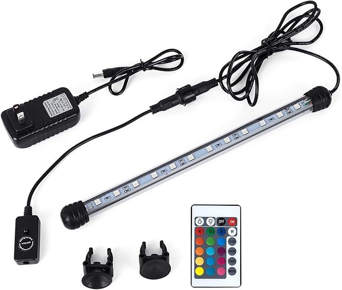 MQ 8 in Submersible LED Aquarium Light, 1.2W Color Changing Fish Tank Light with Remote Control, IP68 Crystal Glass 9 LEDs Lights Bar, for Fish Tank 10-15 inch