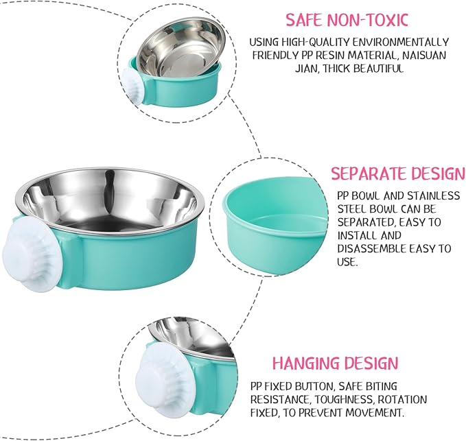 12 Pcs Crate Dog Bowls Bulk Puppy Dog Bowls for Kennel, Removable Stainless Steel Kennel Hanging Food Water Feeder Bowl Coop Cup for Cat, Puppy, Birds, Ferret, Rabbit, Gunea Pigs