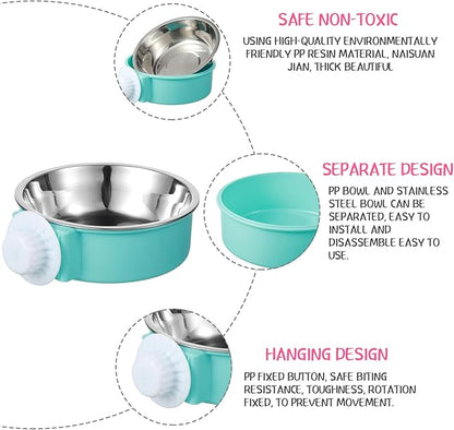 12 Pcs Crate Dog Bowls Bulk Puppy Dog Bowls for Kennel, Removable Stainless Steel Kennel Hanging Food Water Feeder Bowl Coop Cup for Cat, Puppy, Birds, Ferret, Rabbit, Gunea Pigs