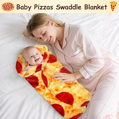 mermaker Pepperoni Pizzas Blanket Swaddle for Baby Toddler Newborn, 285 GSM Soft Flannel Pizzas Toddler Swaddle Wrap Blanket Funny Gifts for Baby Shower Boys Girls, 36 inch