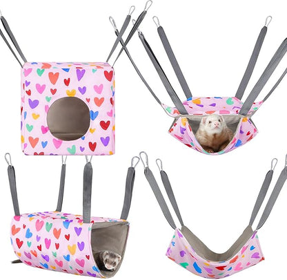 Glittme Ferret Hammock 4 Pack Ferret Cage Accessories Washable Rat Hammock Soft Guinea Pig Hammock for Ferrets, Rat, Sugar Glider, Squirrel