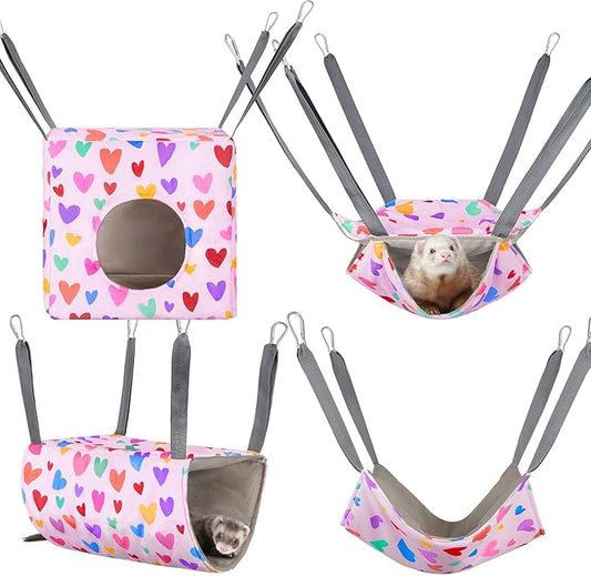 Glittme Ferret Hammock 4 Pack Ferret Cage Accessories Washable Rat Hammock Soft Guinea Pig Hammock for Ferrets, Rat, Sugar Glider, Squirrel
