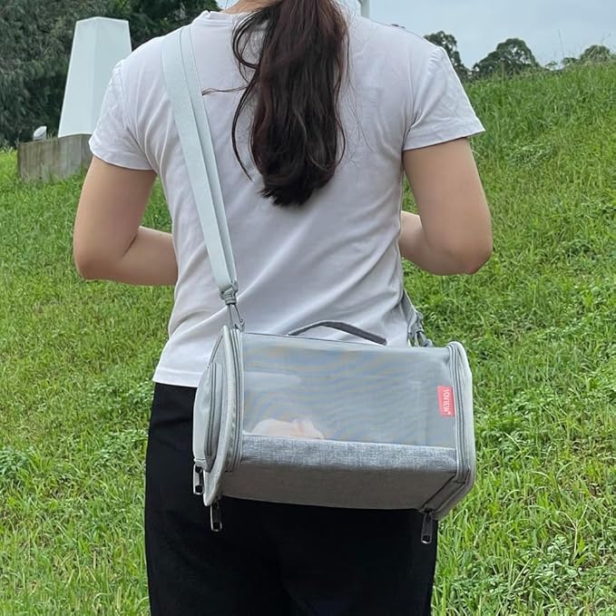 Guinea Pig Carrier Travel Small Animal Carrier Bag Lizard Bird Rabbit Carrier Cage Squirrel Breathable Bag Portable Travel Hamster Small Pet Hangbag (Small, Gray)