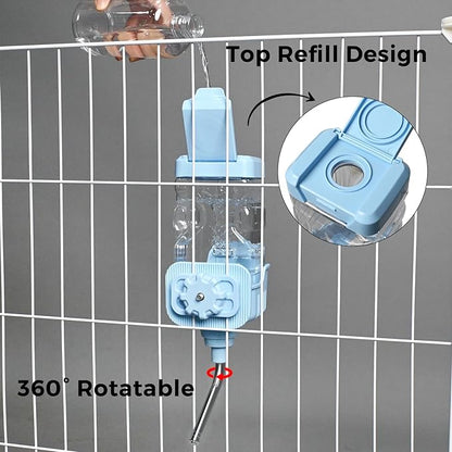 Vannon Small Animal Water Dispenser for Cage, 25oz Auto Feeding Crate Water Bottle for Rabbit, Chinchilla, Ferret, Guinea Pig, Squirrel, Hedgehog, Pet Nozzle Diameter: 10mm, BPA Free, Blue