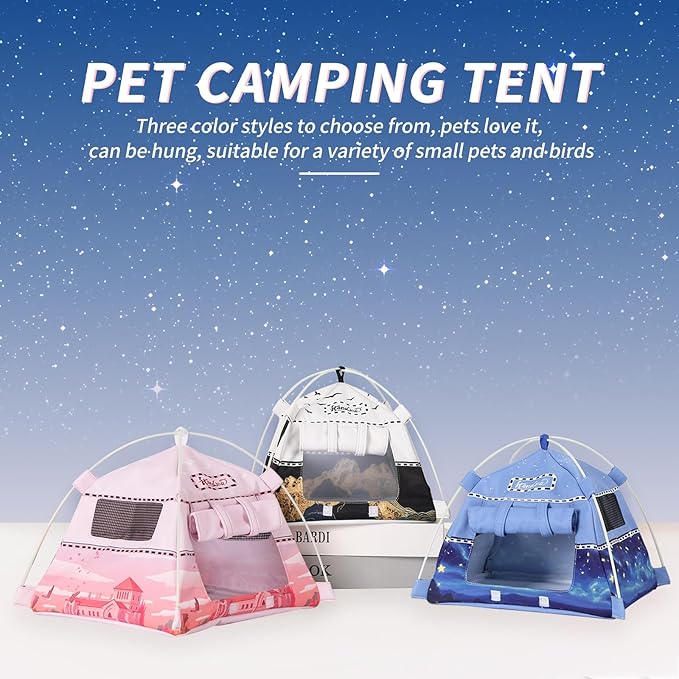 Hamster Mini Camping Tent Hideout, Syrian Hamster Tent House Rat Bed Without Installing, Lightweight & Easy to Clean, Suitable for Mouse, Fancy Rat, Chipmunk and Mini Guinea Pig (Pink)