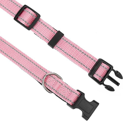 Reflective Dog Collar, Adjustable Soft Neoprene Padded Nylon Pet Collars with Buckle for Small Dogs, Light Pink,S