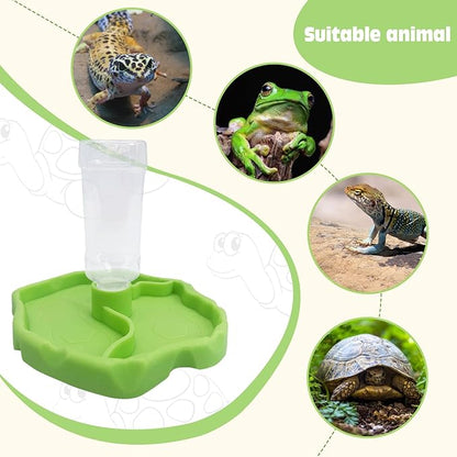 Tfwadmx 9oz 2-in-1 Reptile Water Bottle Turtle Automatic Feeders Waterer Food and Water Bowl pet Dispenser Bottle Feeding Dish for Lizard Chameleon(Green)