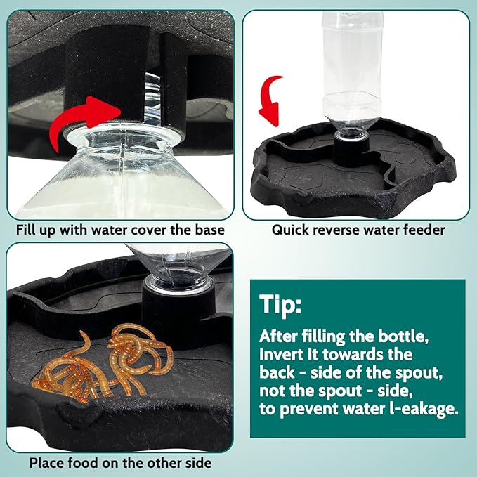 9oz Reptile Water Bottle, Turtle Food and Water Bowl Automatic Feeders Waterer Tortoise Dispenser Bottle Feeding Dish for Lizard Chameleon