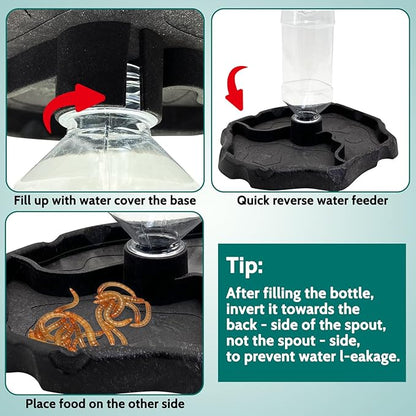 9oz Reptile Water Bottle, Turtle Food and Water Bowl Automatic Feeders Waterer Tortoise Dispenser Bottle Feeding Dish for Lizard Chameleon