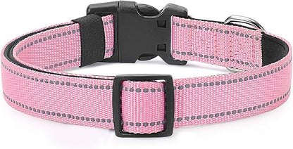 Reflective Dog Collar Padded with Soft Neoprene Breathable Quick Release Basic Dog Collars for Puppy Small Dogs Pink Girl