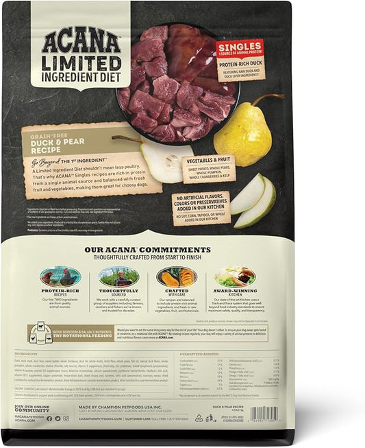 ACANA Singles Limited Ingredient Grain Free High Protein Dry Dog Food Duck & Pear Recipe 4.5lb Bag
