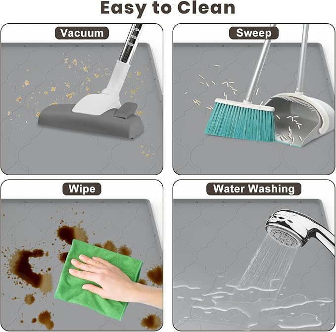 Cat Mat for Litter Box, 38" X 26" Large Silicone Cat Litter Trapping Mat, Easy Clean for Scatter Control, Soft on Kitty Paws, Waterproof, Urine-Proof, Non-Slip Kitty Litter Mat for Floor, Gray