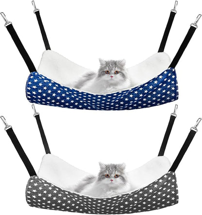 2 Pieces Reversible Cat Hanging Hammock Soft Breathable Pet Cage Hammock with Adjustable Straps and Metal Hooks Double Sided Hanging Bed for Small Dogs Rabbits(Pentagram,L)
