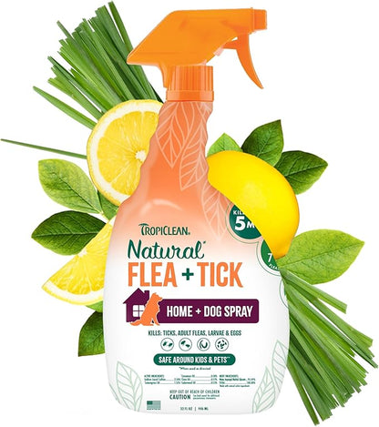 TropiClean Natural Maximum Strength Flea and Tick Spray for Dogs and Home, 32oz