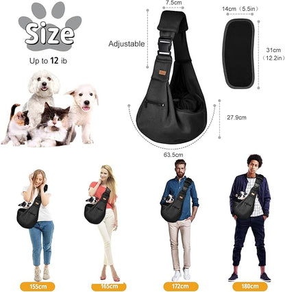 CUBY Dog and Cat Sling Carrier - Hands Free Reversible Pet Papoose Bag - Soft Pouch and Tote Design - Suitable for Puppy, Small Dogs Cats Outdoor (Black-Mesh, Adjust Strap 2.0)