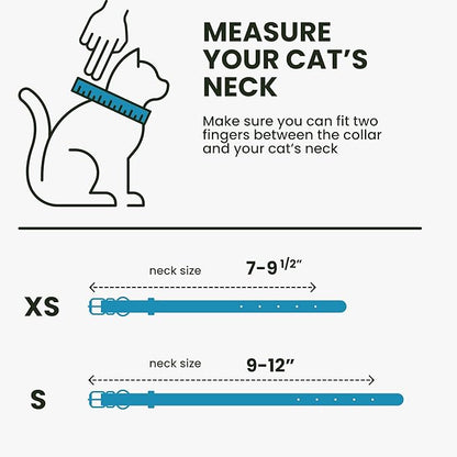 BRONZEDOG Leather Cat Collar with Removable Bells Non Breakaway Kitten QR Tag for Girl Boy (7" - 9" for Cats, Blue & Silver)