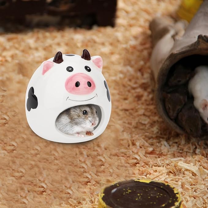 Hypeety Small Animal Hideout Ceramic House Critter Bath House Cave Mini Hut Cage for Dwarf Hamster (White)