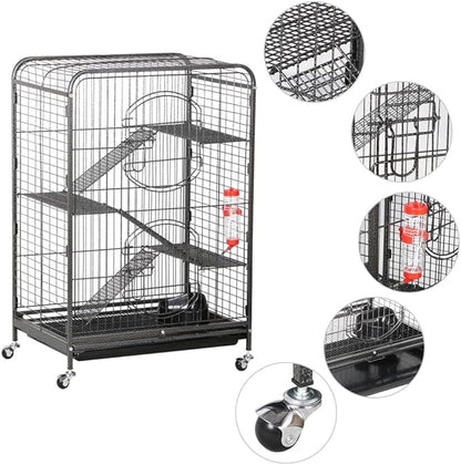 Yaheetech 37-inch Metal Ferret Chinchilla Cage Indoor Outdoor Small Animals Hutch w/ 2 Front Doors/Feeder/Wheels for Squirrel,Black