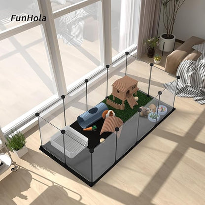 Small Animal Playpen, Guinea Pig Cages with Waterproof Mat, 12 Panels Pet Playpen for Hamsters, Hedgehog, Indoor Outdoor Plastic Fence, 48.5 x 24.8 x 16.1 inches