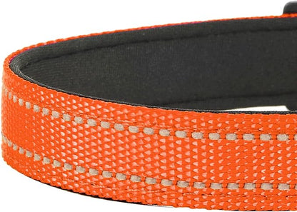 Reflective Dog Collar, Adjustable Soft Neoprene Padded Nylon Pet Collars with Buckle for Medium Dogs, Orange,M