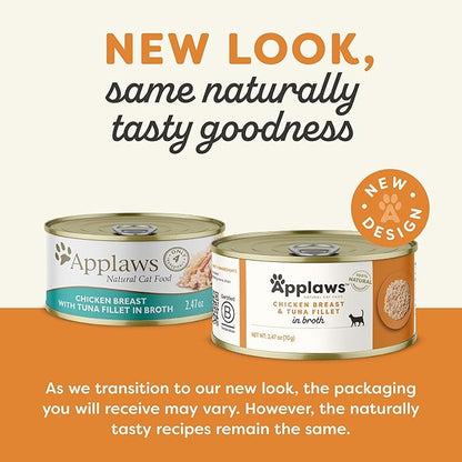 Applaws Natural Wet Canned Cat Food, Limited and Natural Ingredients, High Protein with No Artificial Additives, Chicken Breast & Tuna Fillet in Broth (24 x 2.47oz Cans)
