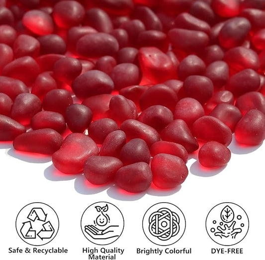 Sea Glass Stones - 0.9LB Red Frosted Glass Pebbles Gemstones - Perfect for Aquarium Rocks, Fish Tank Gravel, Vase Fillers, DIY Crafts, and Home Decor