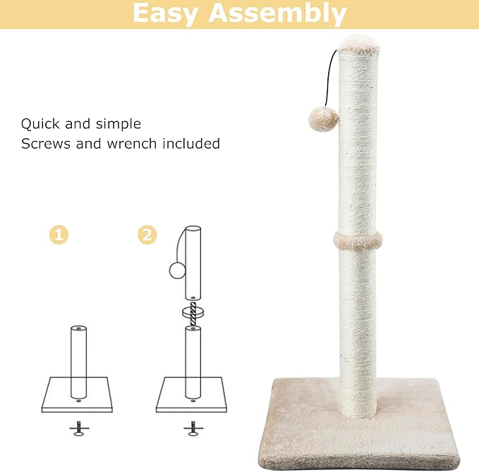 Dimaka 34" Height Tall Cat Scratching Post, Claw Scratcher with Sisal Rope and Covered with Soft Smooth Plush, Vertical Scratch [Full Strectch] (Light Brown, 34 inches for Large Cats)