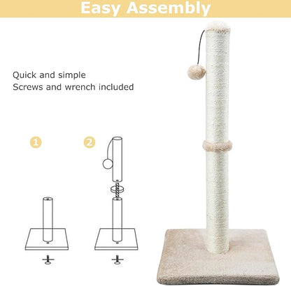 Dimaka 34" Height Tall Cat Scratching Post, Claw Scratcher with Sisal Rope and Covered with Soft Smooth Plush, Vertical Scratch [Full Strectch] (Light Brown, 34 inches for Large Cats)